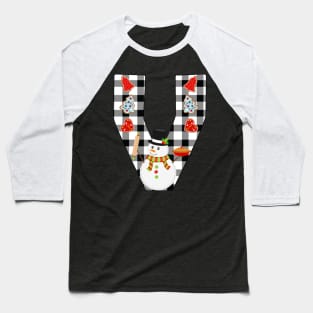 BW Buffalo Checks Pattern Monogram V | Snowman Baseball T-Shirt